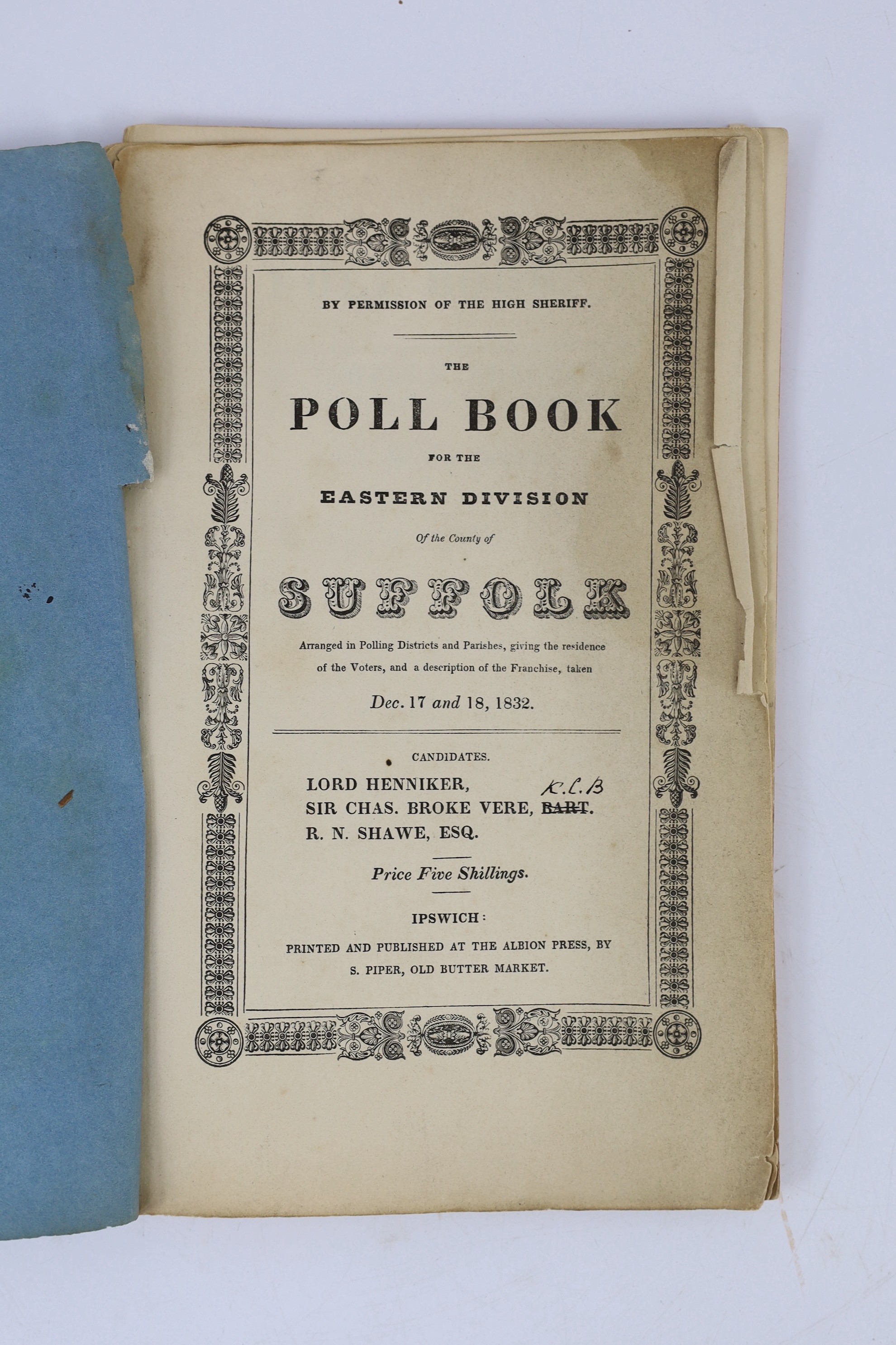 SUFFOLK: Clay, Edward - A History and Description of Framlingham ... 2 plates; original printed boards (rebacked with cloth spine), uncut, sm.8vo. Halesworth, (ca.1820); Rix, Samuel Wilton - Brief Records of the Independ